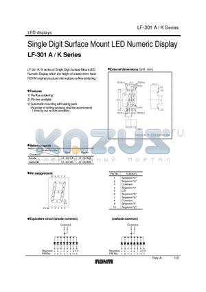 LF-301A datasheet - Single Digit Surface Mount LED Numeric Display