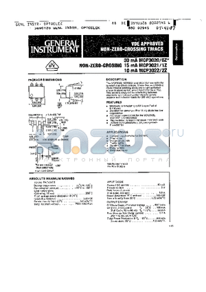 MCP3022/2Z datasheet - VDE APPROVED NON-ZERO-CROSSING TRIACS