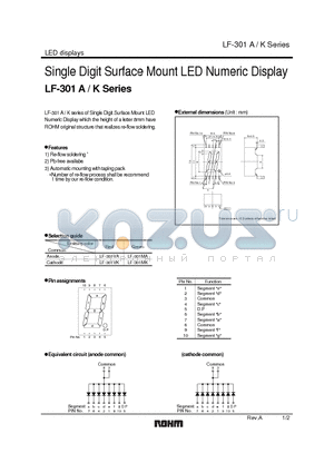 LF-301K datasheet - Single Digit Surface Mount LED Numeric Display