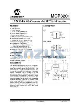 MCP3201-CISN datasheet - 2.7V 12-Bit A/D Converter with SPI Serial Interface