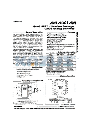 MAX326EPE datasheet - Quad, SPST, Ultra-Low Leakage, CMOS Analog Switches