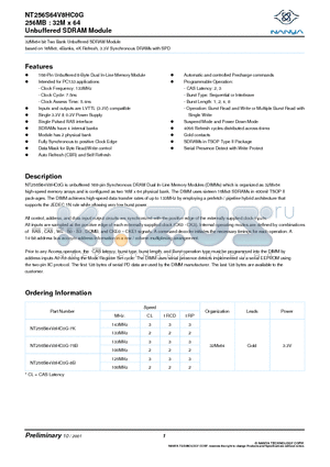 NT256S64V8HC0G datasheet - 32Mx64 bit Two Bank Unbuffered SDRAM Module