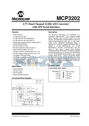 MCP3202T-BI/SN datasheet - 2.7V Dual Channel 12-Bit A/D Converter with SPI Serial Interface