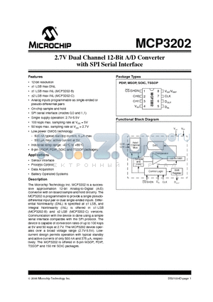 MCP3202T-CI/MS datasheet - 2.7V Dual Channel 12-Bit A/D Converter with SPI Serial Interface