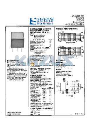 LF-452 datasheet - Wideband RF/pulse Transformers .01-10 MHz/.01-5 MHz