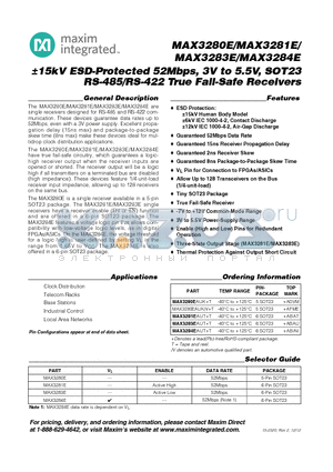 MAX3280E_13 datasheet - a15kV ESD-Protected 52Mbps, 3V to 5.5V, SOT23 RS-485/RS-422 True Fail-Safe Receivers