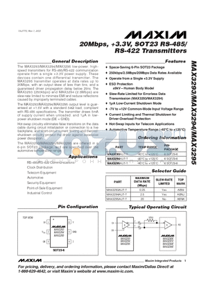 MAX3281E datasheet - 20Mbps, 3.3V, SOT23 RS-485/ RS-422 Transmitters