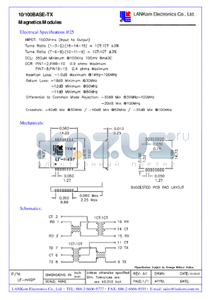 LF-H49P datasheet - Magnetics Modules