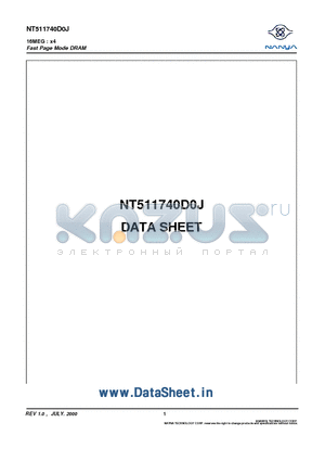 NT511740D0J-50 datasheet - The NT511740C5J is a 4,194,304-word x 4-bit dynamic RAM fabricated in NTCs CMOS silicon gate technology.