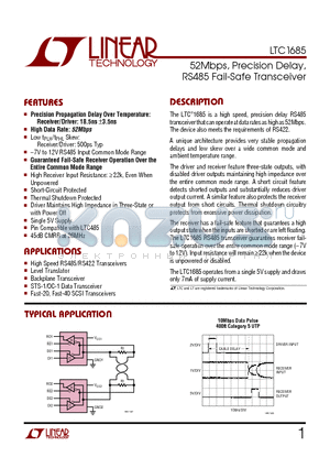 LTC1685 datasheet - 52Mbps, Precision Delay, RS485 Fail-Safe Transceiver