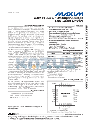 MAX3287CUE datasheet - 3.0V to 5.5V, 1.25Gbps/2.5Gbps LAN Laser Drivers