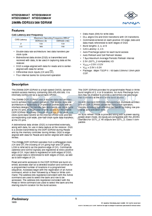 NT5DS32M8AT-6 datasheet - 256Mb DDR333/300 SDRAM