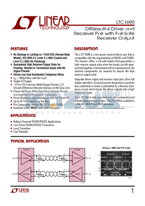 LTC1690 datasheet - Differential Driver and Receiver Pair with Fail-Safe Receiver Output