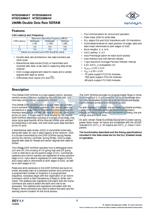 NT5DS64M4AT datasheet - 256Mb Double Data Rate SDRAM