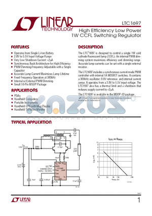 LTC1697EMS datasheet - High Efficiency Low Power 1W CCFL Switching Regulator