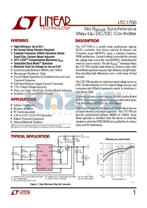 LTC1700 datasheet - No RSENSE Synchronous Step-Up DC/DC Controller