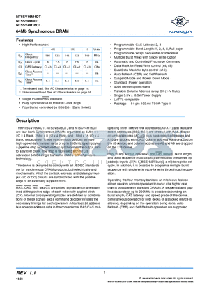 NT5SV16M4DT-7K datasheet - 64Mb Synchronous DRAM