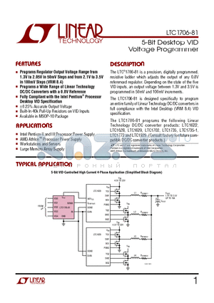 LTC1706-81 datasheet - 5-Bit Desktop VID Voltage Programmer