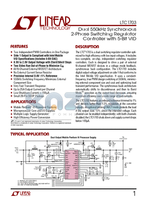 LTC1703 datasheet - Dual 550kHz Synchronous 2-Phase Switching Regulator Controller with 5-Bit VID