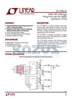 LTC1706-61 datasheet - 5-Bit VID Voltage Programmer for AMD Opteron CPUs