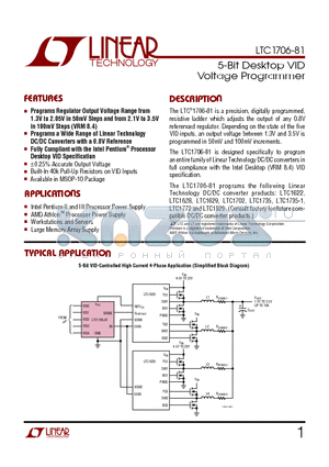 LTC1706EMS-81 datasheet - 5-Bit Desktop VID Voltage Programmer