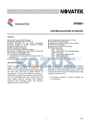 NT6861U datasheet - 8-Bit Microcontroller for Monitor