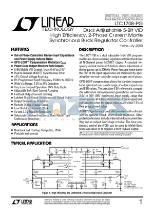 LTC1708-PG datasheet - Dual Adjustable 5-Bit VID High Efficiency, 2-Phase Current Mode Synchronous Buck Regulator Controller