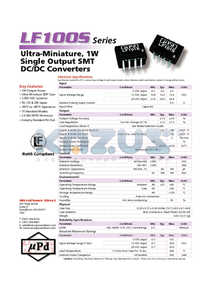 LF103S datasheet - Ultra-Miniature, 1W Single Output SMT DC/DC Converters