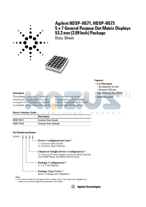 HDSP-H571 datasheet - 5 x 7 General Purpose Dot Matrix Displays 53.2 mm (2.09 Inch) Package