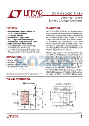 LTC1731-8.2 datasheet - LITHIUM - LON LINEAR BATTERY CHARGER CONTROLLER