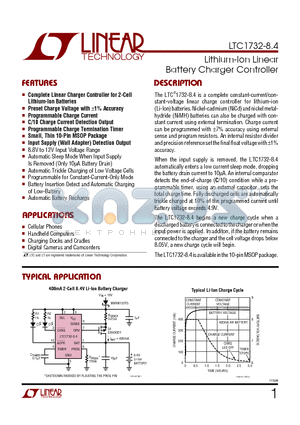 LTC1732-8.4 datasheet - Lithium-Ion Linear Battery Charger Controller