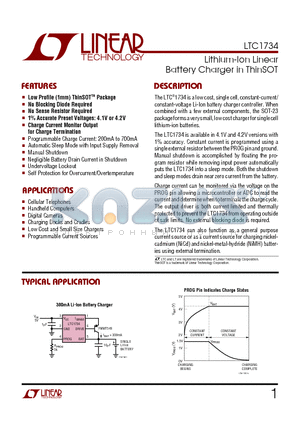 LTC1734ES6-4.1 datasheet - Lithium-Ion Linear Battery Charger in ThinSOT