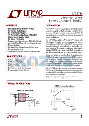 LTC1734ES6-4.2 datasheet - Lithium-Ion Linear Battery Charger in ThinSOT