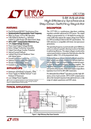 LTC1736 datasheet - 5-Bit Adjustable High Efficiency Synchronous Step-Down Switching Regulator