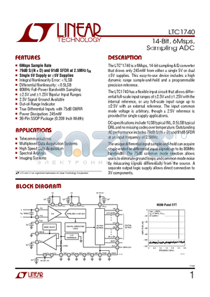 LTC1740CG datasheet - 14-Bit, 6Msps, Sampling ADC