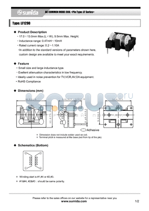 LF1290 datasheet - AC COMMON MODE COIL <Pin Type: LF Series>