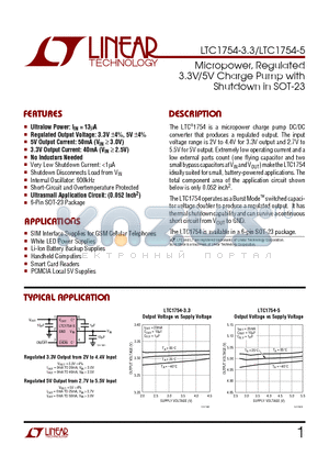 LTC1754ES6-5 datasheet - Micropower, Regulated 3.3V/5V Charge Pump with Shutdown in SOT-23