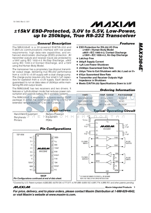 MAX3384ECAP datasheet - a15kV ESD-Protected, 3.0V to 5.5V, Low-Power, up to 250kbps, True RS-232 Transceiver