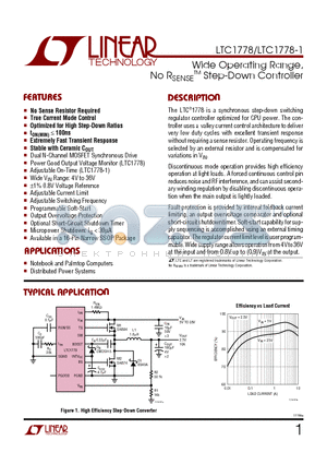 LTC1778-1 datasheet - Wide Operating Range, No RSENSE  Step-Down Controller