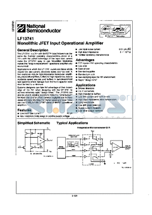 LF13741H datasheet - MONOLITHIC JFET INPUT OPERATIONAL AMPLIFIER