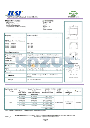 ILCX18-BFEF18-20.000 datasheet - 4 Pad Ceramic Package, 2 mm x 2.5 mm