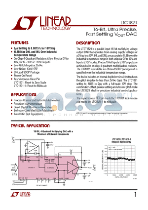 LTC1821BCGW datasheet - 16-Bit, Ultra Precise, Fast Settling VOUT DAC