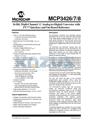 MCP3427T-ESL datasheet - 16-Bit, Multi-Channel Analog-to-Digital Converter with I2C Interface and On-Board Reference