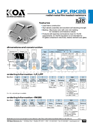 LF14CTTA1000D datasheet - radial metal film leaded resistors