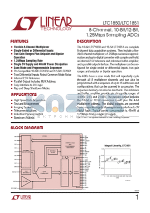 LTC1851CFW datasheet - 8-Channel, 10-Bit/12-Bit, 1.25Msps Sampling ADCs