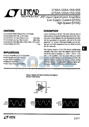 LF156H datasheet - JFET-Input Operational Amplifiers Low Supply Current High Speed