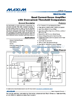 MAX34406 datasheet - Quad Current-Sense Amplifier with Overcurrent Threshold Comparators