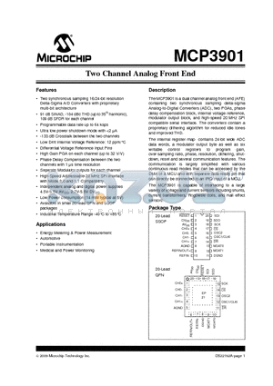 MCP3901A1T-I/SS datasheet - Two Channel Analog Front End