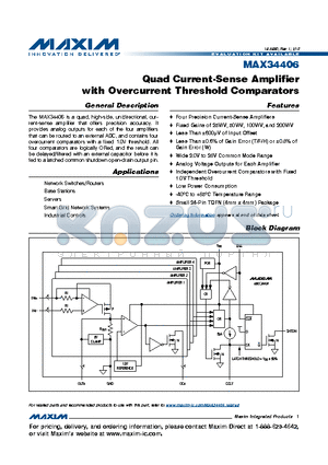 MAX34406TETG+ datasheet - Quad Current-Sense Amplifier with Overcurrent Threshold Comparators