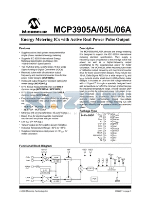 MCP3906AT-I/SS datasheet - Energy Metering ICs with Active Real Power Pulse Output